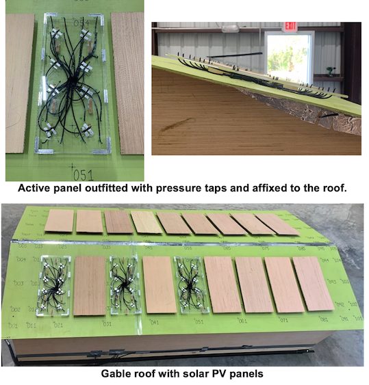 Instrumented PV panel and the gable-roof model with PV panels