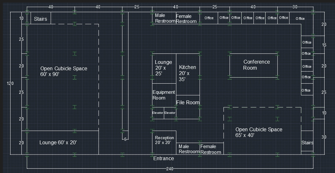 A team’s floor plan for a two-story office building
